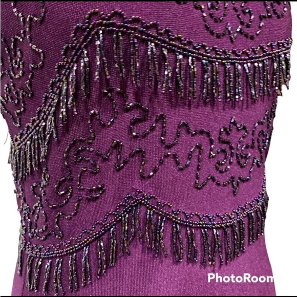 Prom Dress Adrianna Papell Evening PROM Snowball Rib Fringed Dress Plum Sz 6 - Picture 3 of 8